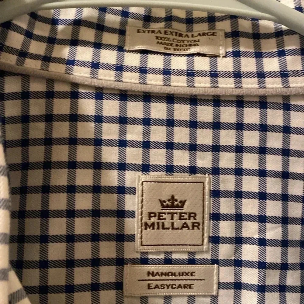 Peter Millar mens XXL button down - 100% cotton - blue/white check